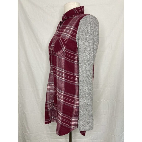 Make + Model Women XXS Snap Button Flannel Purple Plaid Long Sleeve - Picture 3 of 11